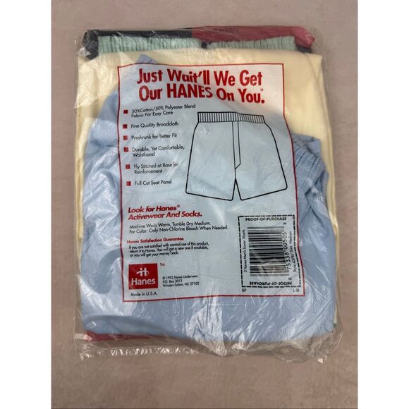 Vintage 1992 HANES Mens Boxers Full Cut M 3 Pack White USA 34-36 NOS 50/50 - Picture 5 of 8